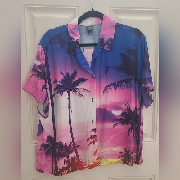 Adult Wild Fable Unisex Short Sleeve Sunset 🌴 Palm Beach Shirt - Picture 3 of 8